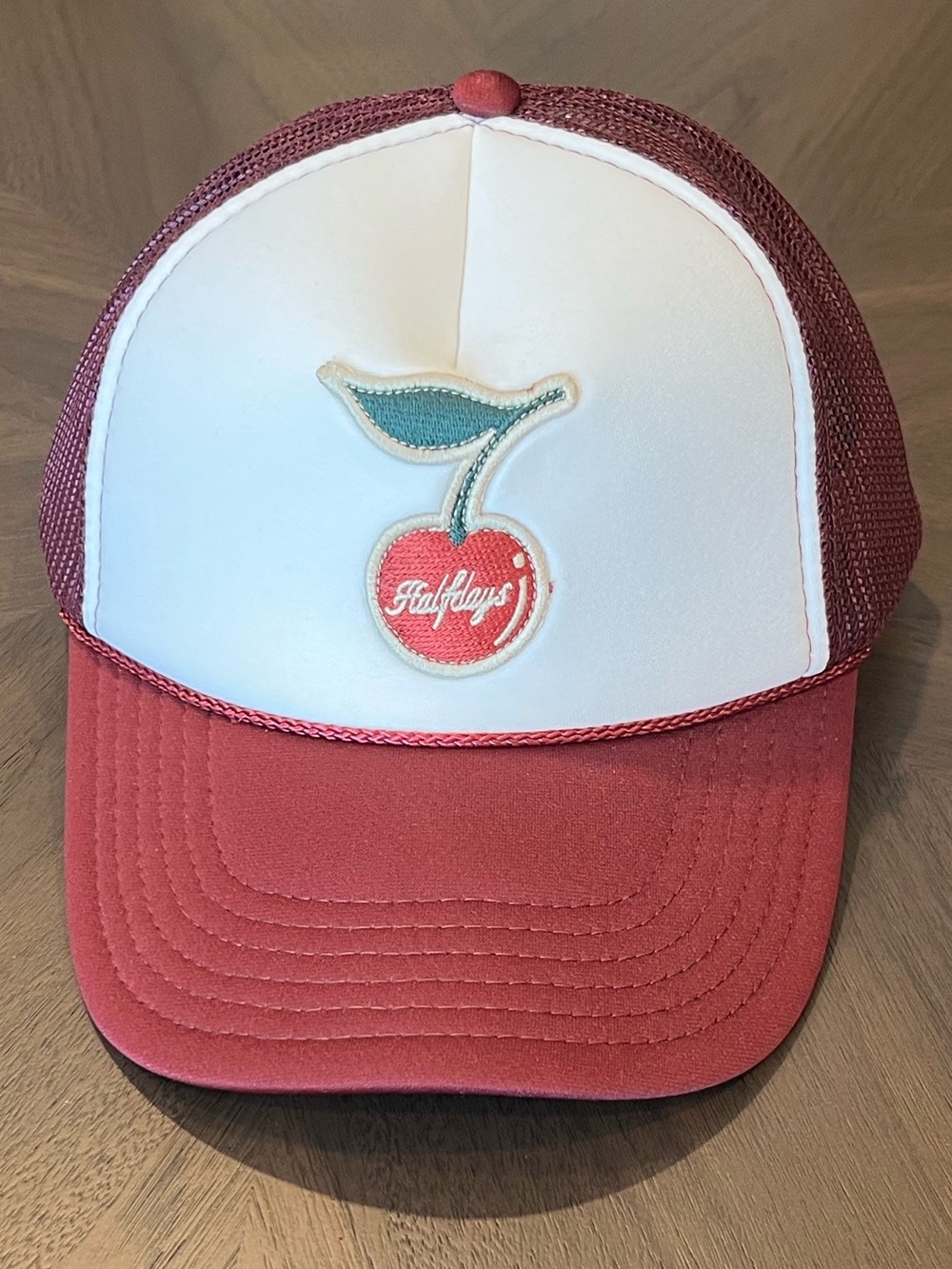Halfdays Cherry Red and White Logo SnapBack Mesh Trucker Baseball Hat One Size